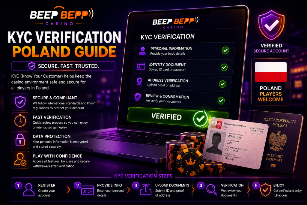 KYC verification interface with ID documents, security shield and verified account status