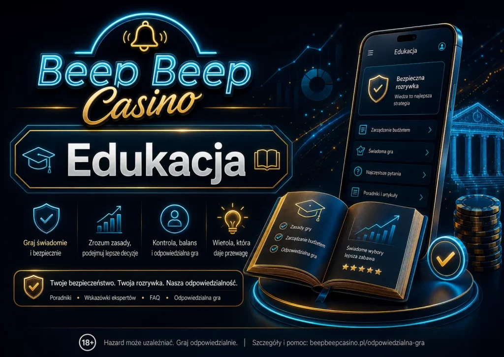 Beep Beep Casino Education banner showing responsible gaming, budget control, safer play guidance, and informed player decisions